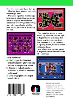 Krazy Kreatures (USA) (Rev A) (Unl) box cover back